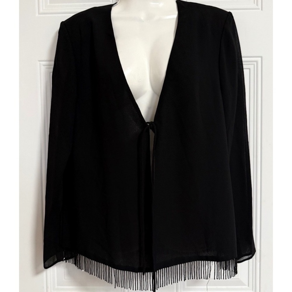 R&M Richard Open Front Jacket SZ 8 Beaded Fringe Glam Night Out